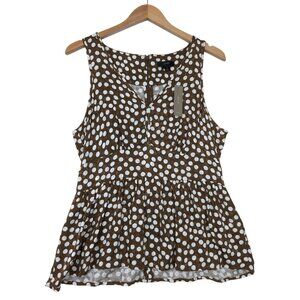 J Crew Top Women 8 Brown White Polkadot Sleeveless Peplum Preppy Feminine Career